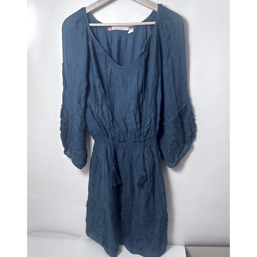 Chelsea & Violet Dress Womens Medium Green Wool Embroidered Puff Sleeve …